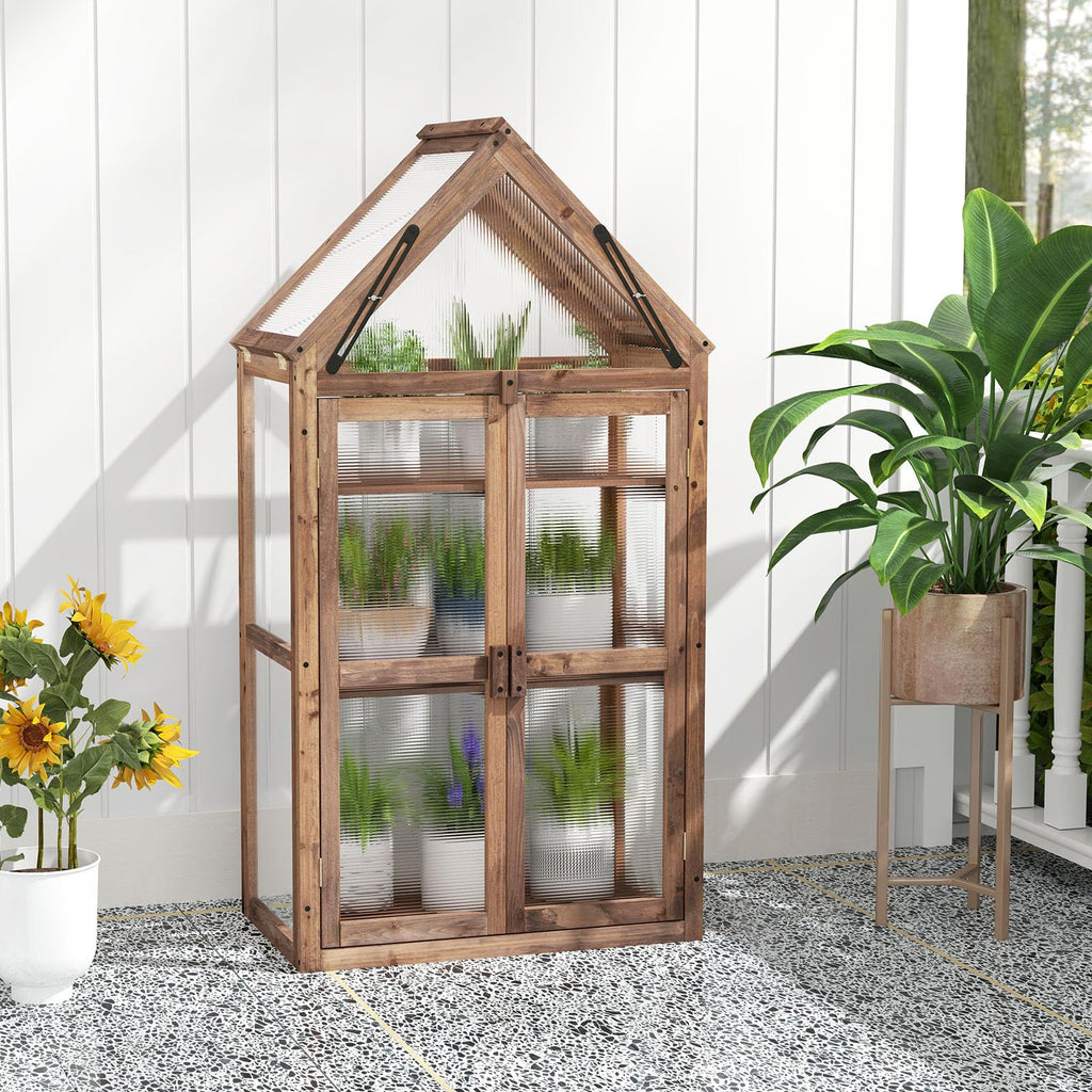 Cold Frame, Mini Wooden Green House w/Transparent Openable Roof
