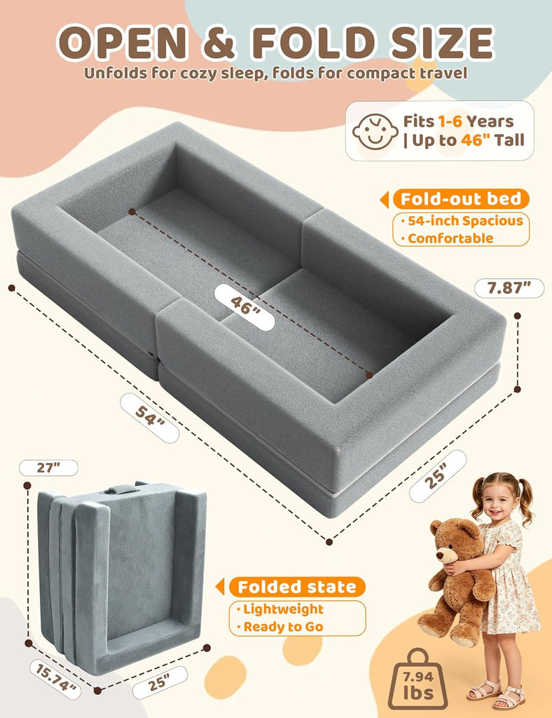 54" Portable Travel Toddler Bed, Foldable Foam Floor Bed for Kids