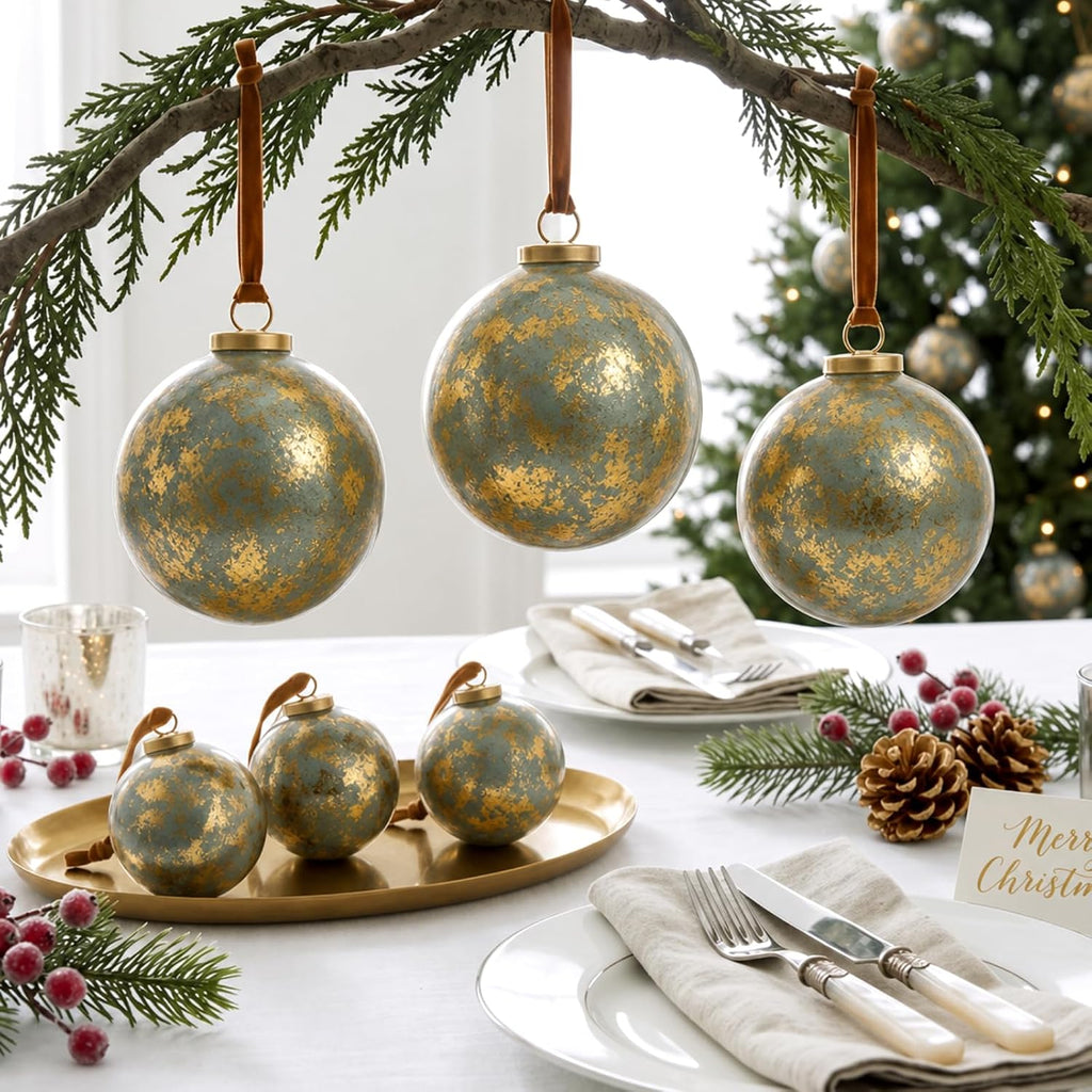 6 Pcs Large Vintage Christmas Glass Ornaments Antique Copper Ball