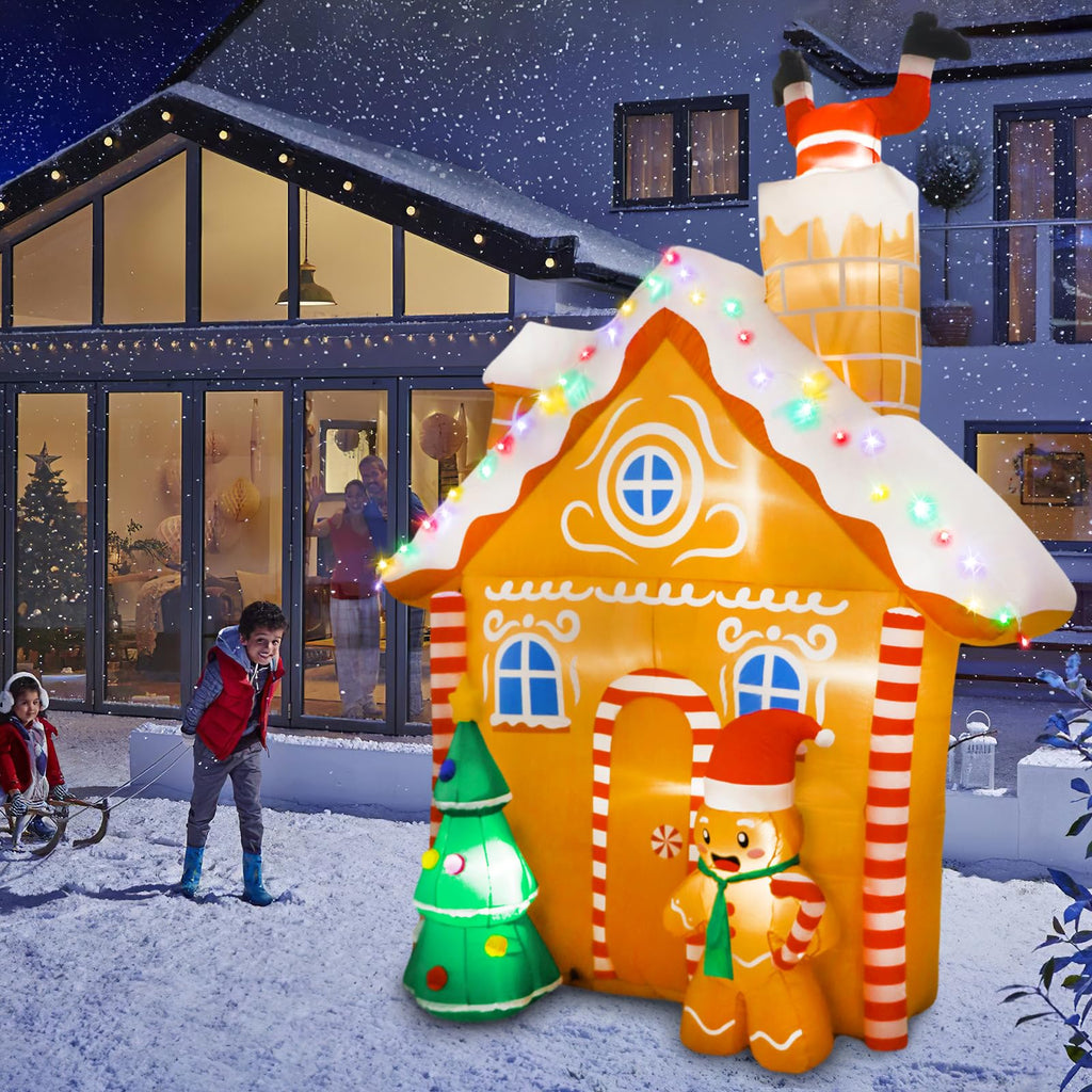 10FT Christmas Inflatables Gingerbread House Decorations, Outdoor Christmas Decorations Built-in LED Gingerbread