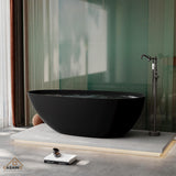 67" Freestanding Bathtub Egg-Shaped Stone Resin Freestanding Tub Solid Surface Matte Black Stand-Alone Tub with Drain