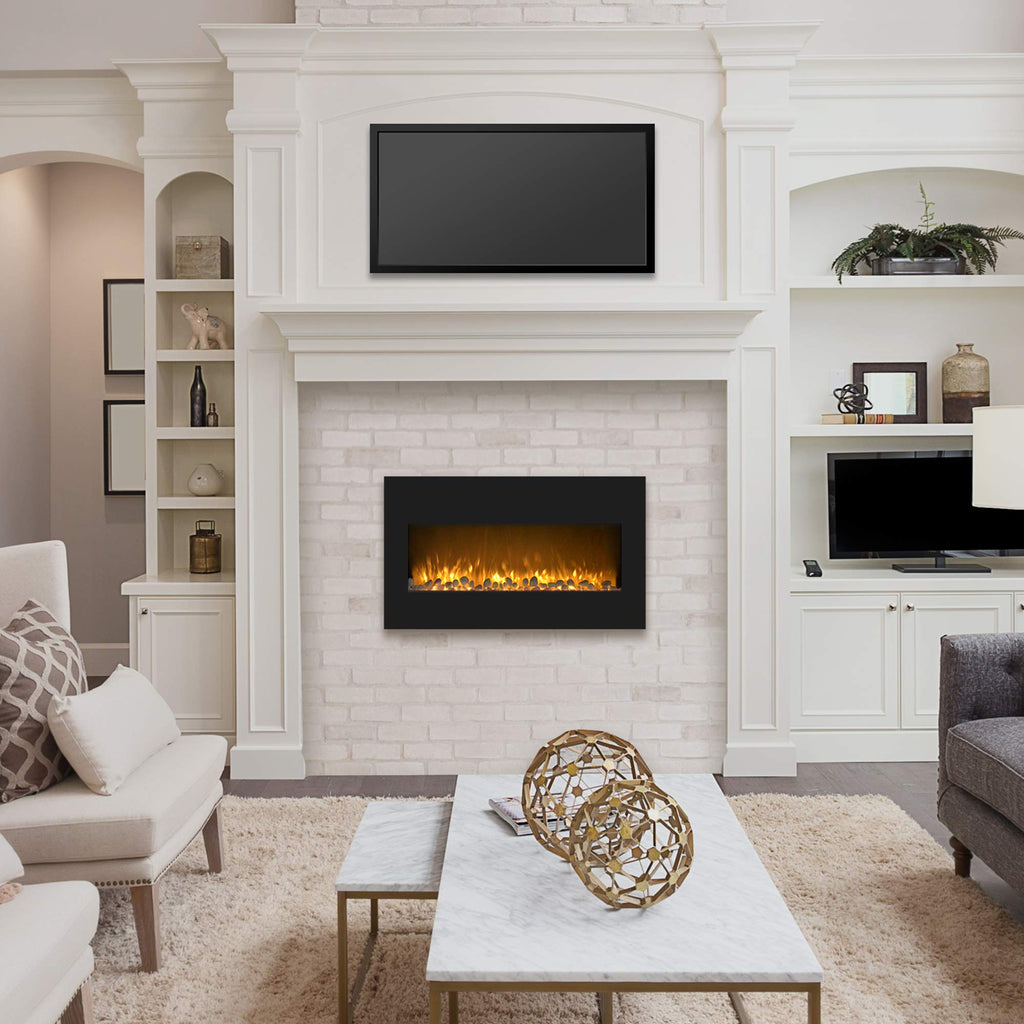 36-Inch Wall Mounted Electric Fireplace - Modern Fireplace with Floor Stand, Remote, and Adjustable Heat and