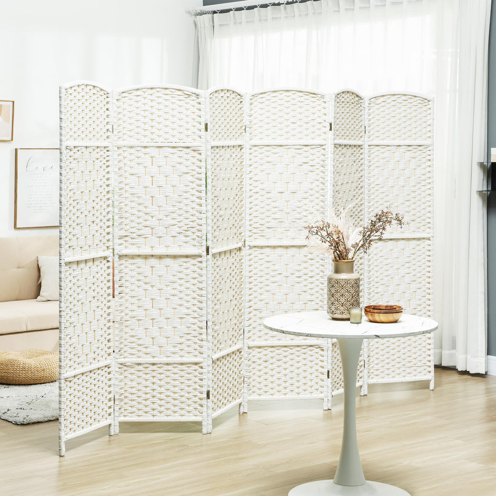 Room Divider Freestanding 6 Ft 6 Panel Folding Privacy Screen White