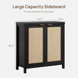 Sideboard Buffet Storage Cabinet - Boho Rattan Credenza Coffee Bar Cabinet with Large Storage