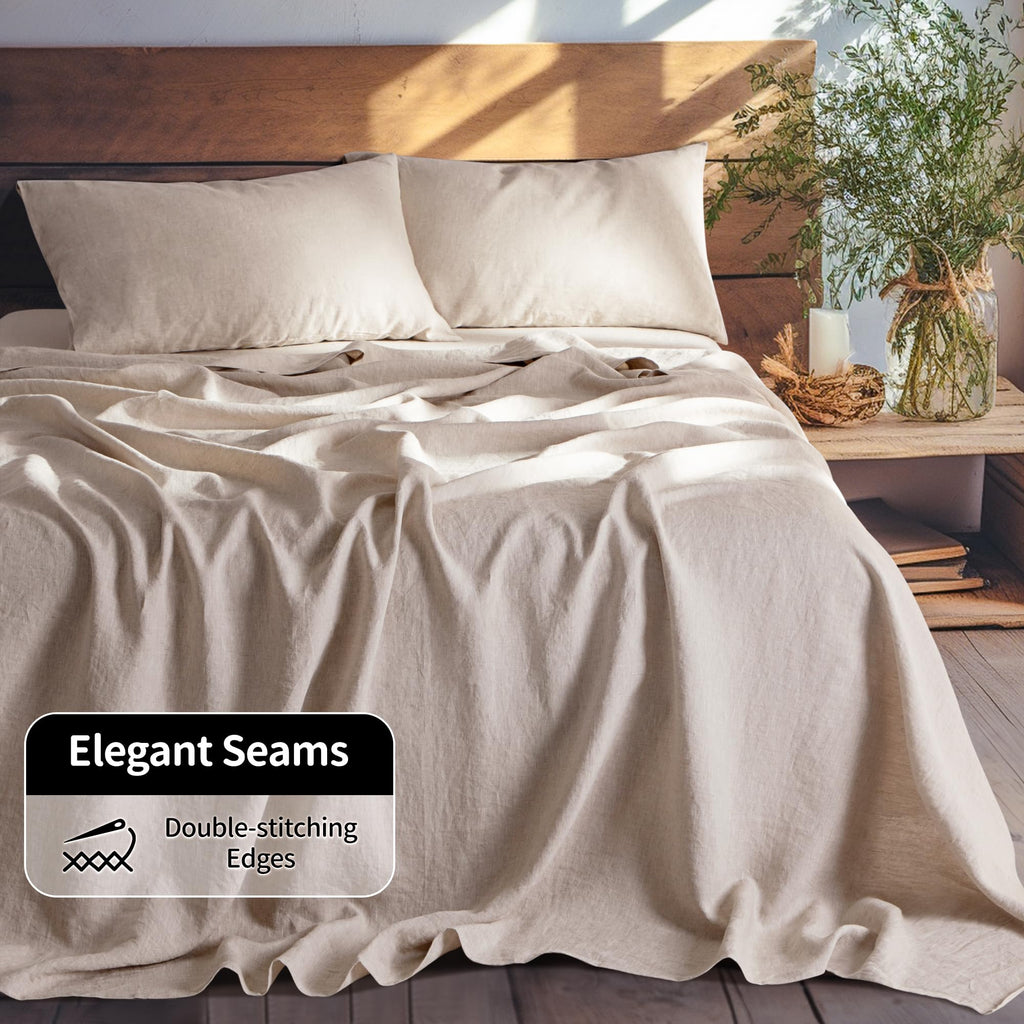 100% French Pure Linen Sheet Set 4Pcs, 16" Deep Pocket