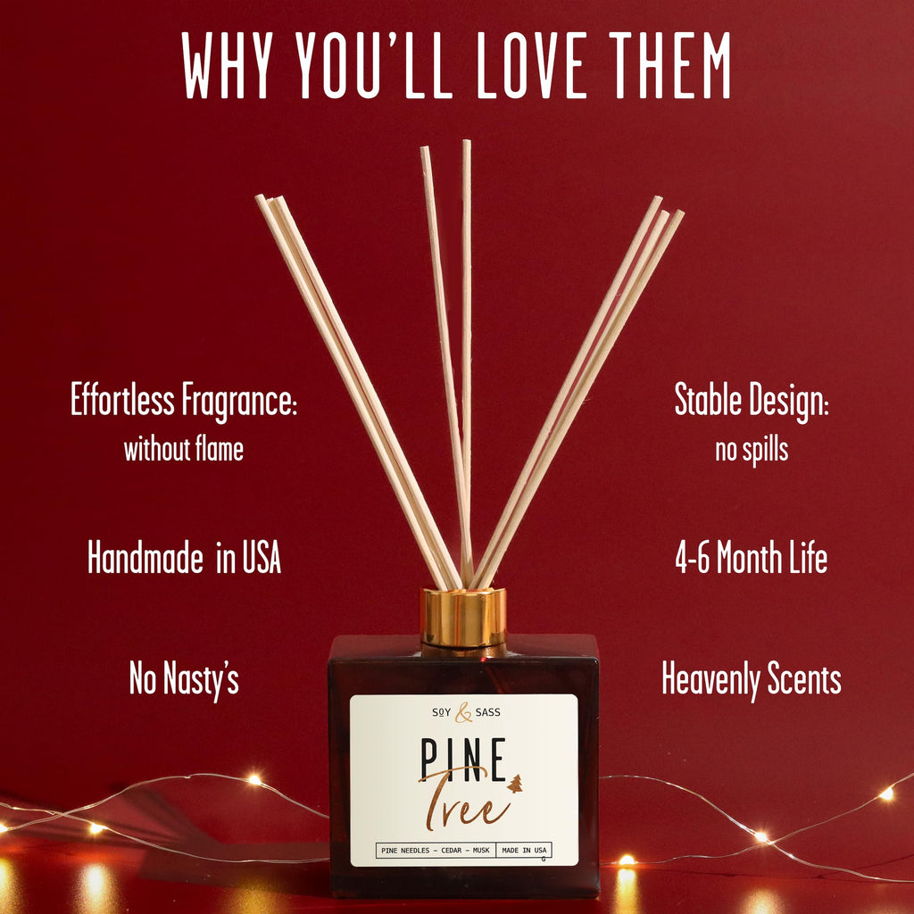 Pine Reed Diffuser, 'Pine Tree' - w/Balsam Fir, Cedar & Citrus I Infused w/Essential Oils I Christmas Diffuser Decor