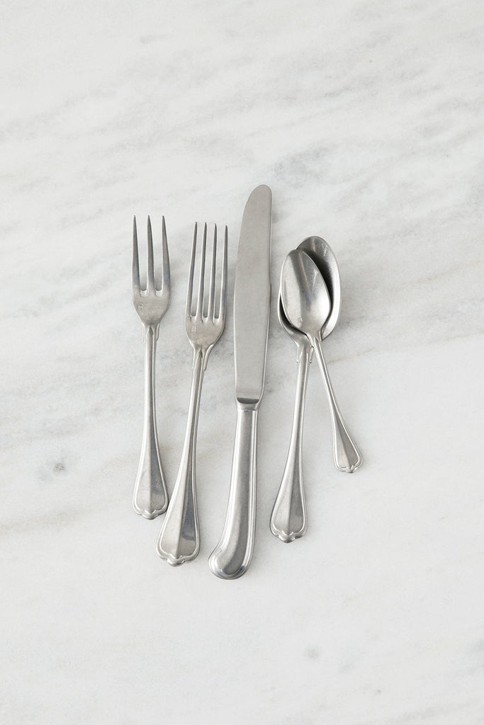 San Marco 18/10 Flatware 5 Piece Place Setting, Service for 1, Antique Silver