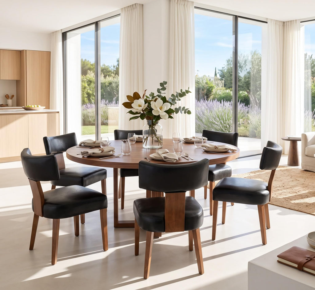 Mid Century Modern Dining Chairs Set of 6 PU Leather Upholstered Side Chairs, Modern Kitchen Armless Parson Chairs