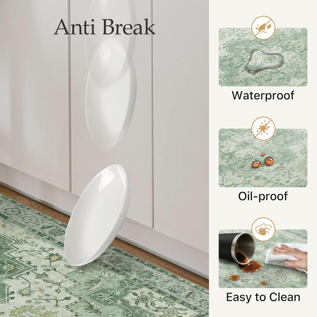 Anti Fatigue Kitchen Mats for Floor 2PCS, Cushioned Standing Mats | 17.3"x47"&17.3"x30", Light Green vintage boho rug