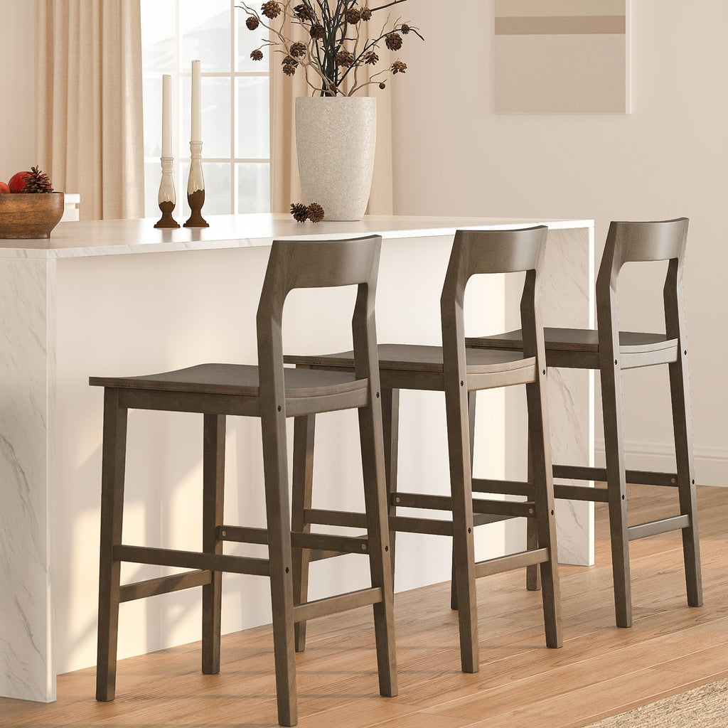 Basics Bar Stools Set of 4, Farmhouse 25" Counter Height Stools with Solid Wood Legs & Back, Mid Century Modern