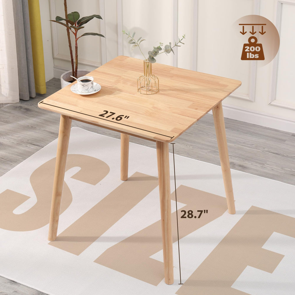 27.6" Small Square Dining Table for 2, Space-Saving Natural Kitchen Dinner Table Rustic Wood Mid Century Modern Table