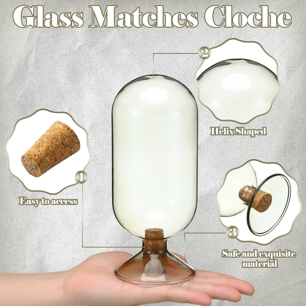 Smoke Grey Glass Match Cloche Holder, 7 x 2.95 Inch
