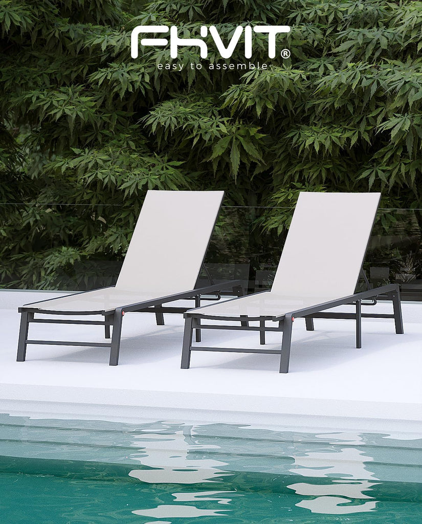 Aluminum Chaise Lounge Chair Outdoor, Foldable Patio Lounge Chair 2 Sets Assemble-Free, Pool Lounge Chairs with 5
