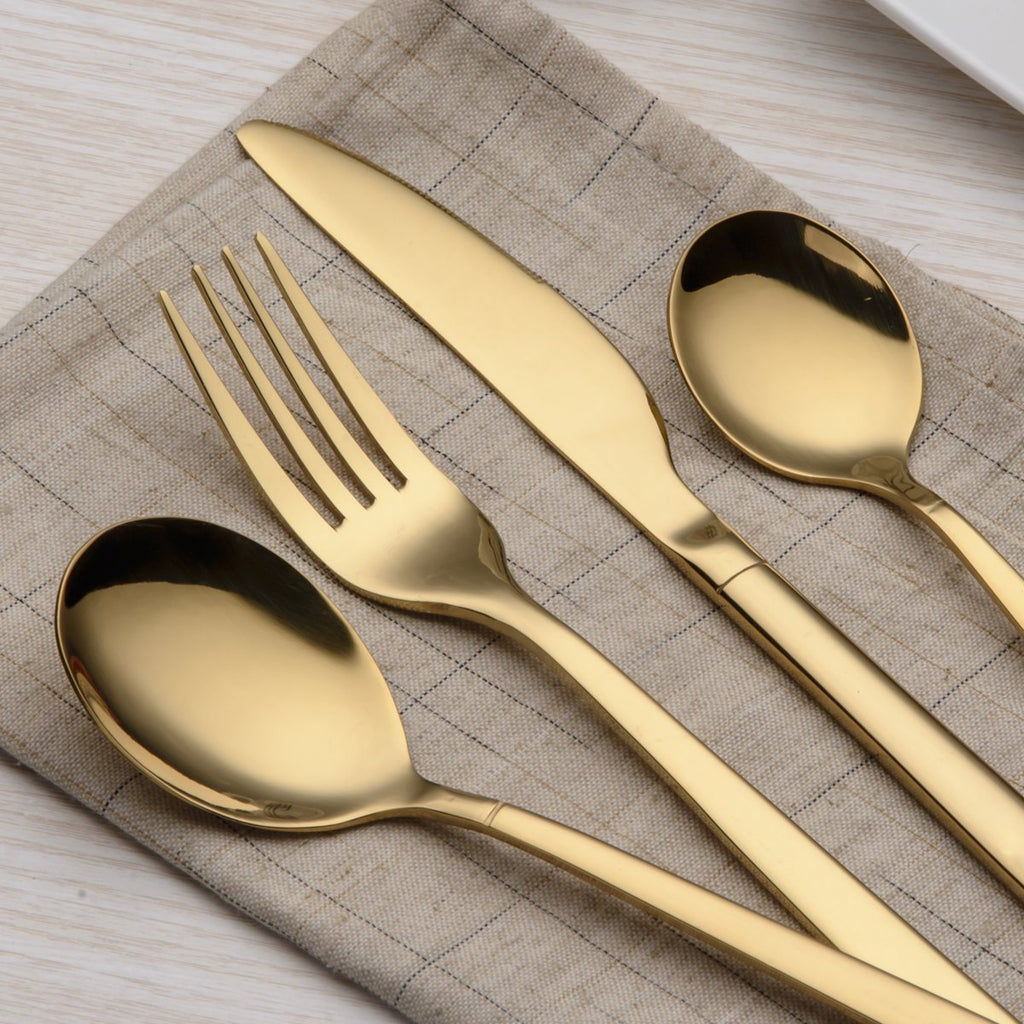 20 Piece Titanium Gold Plated Stainless Steel Flatware Set, 20 Pieces Golden Silverware Set, Golden Cutlery Set
