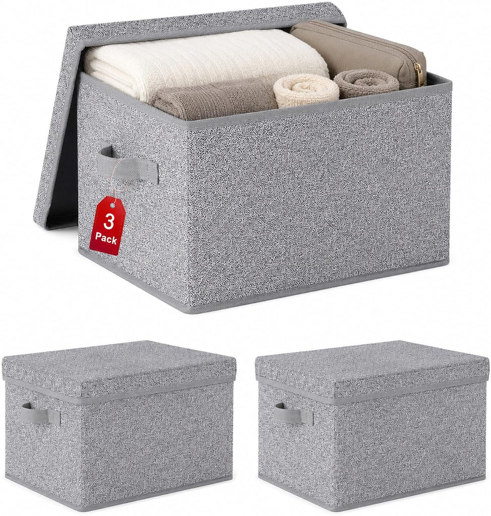 Foldable Storage Bins with Lids, Storage Boxes with Handles, Closet Shelf Organizer, Fabric Storage Baskets