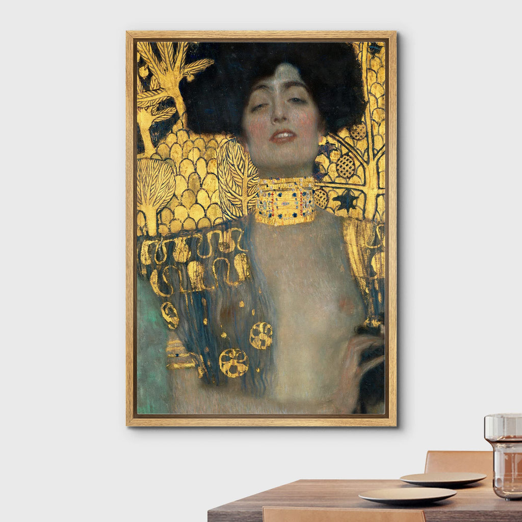 Framed Canvas Print Wall Art Judith & Head of Holofernes Gustav Klimt Classic Illustrations Fine Art Decorative
