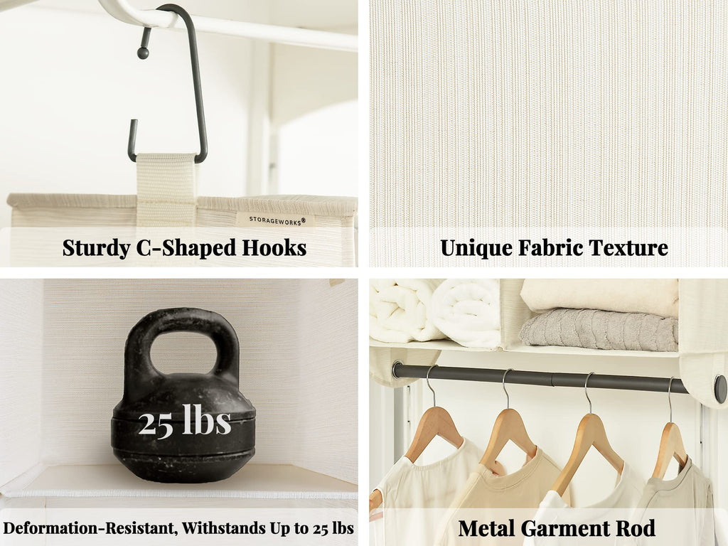 Hanging Closet Organizer with Rod, 6 Sections, 3 Tiers