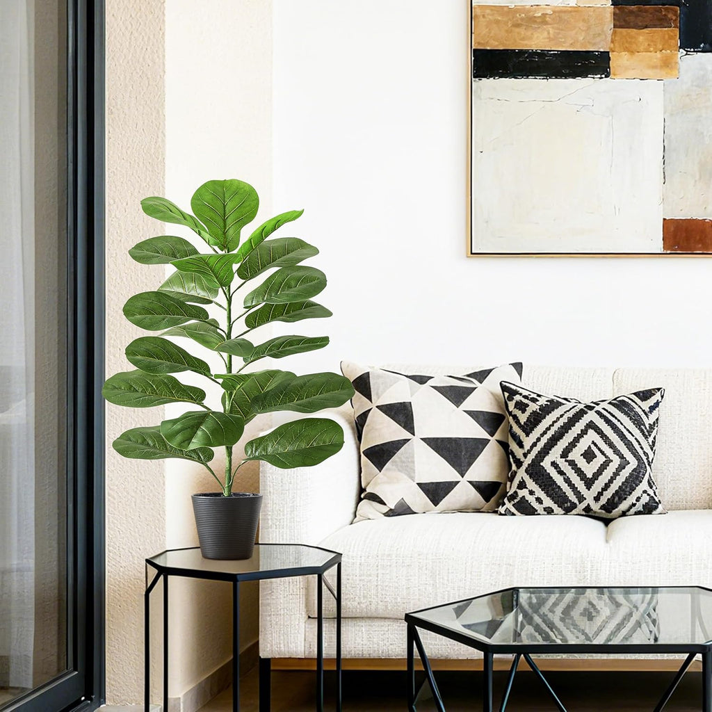 2.5FT Artificial Fiddle Leaf Fig Trees -30" Faux Ficus Lyrata Plant Fake Fig Tree Lifelike Fig Plant Silk - Set of 2