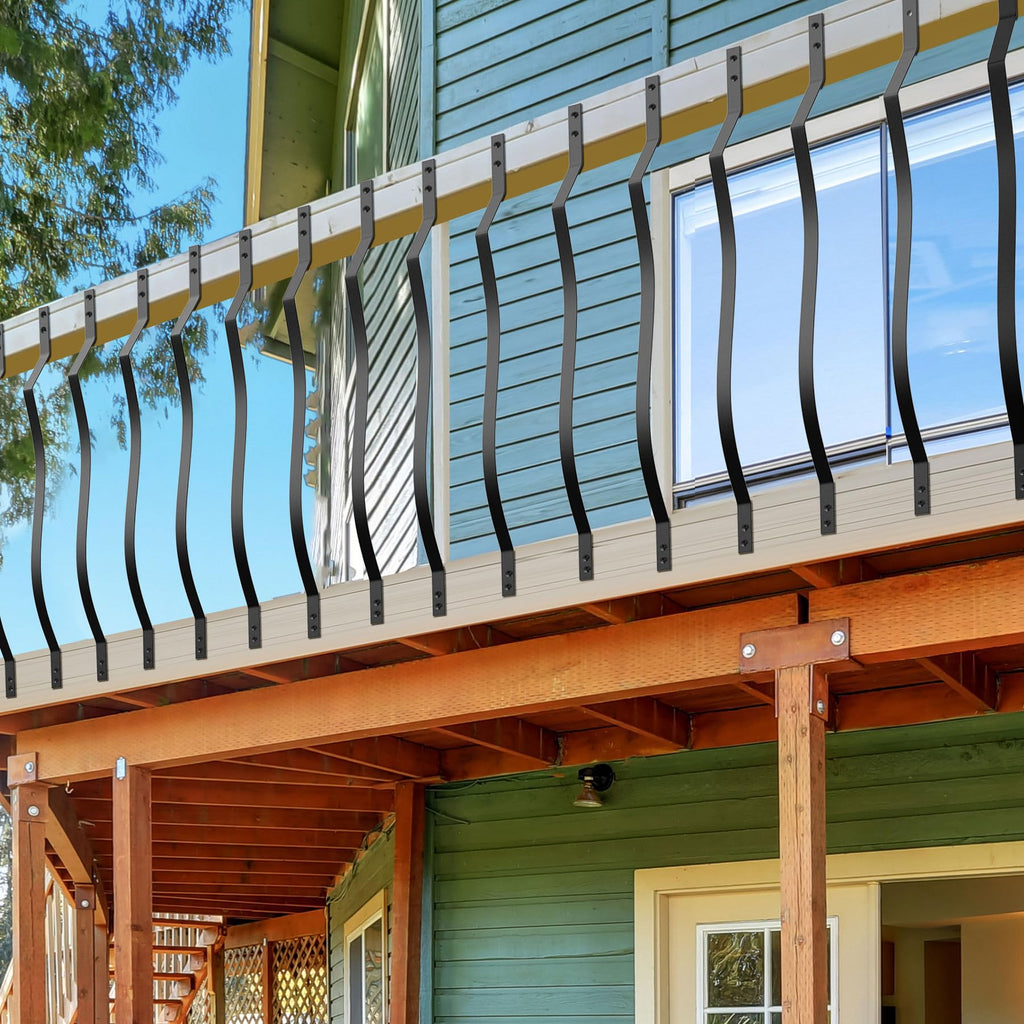 61 Pack Curve Deck Balusters, 29.5" Heavy Duty Iron Railings with Screws, Wave Arc Baluster Metal Spindles, Stylish