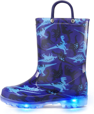 Kids Rain Boots Boys Girls Light up Boots with Easy-on Handles