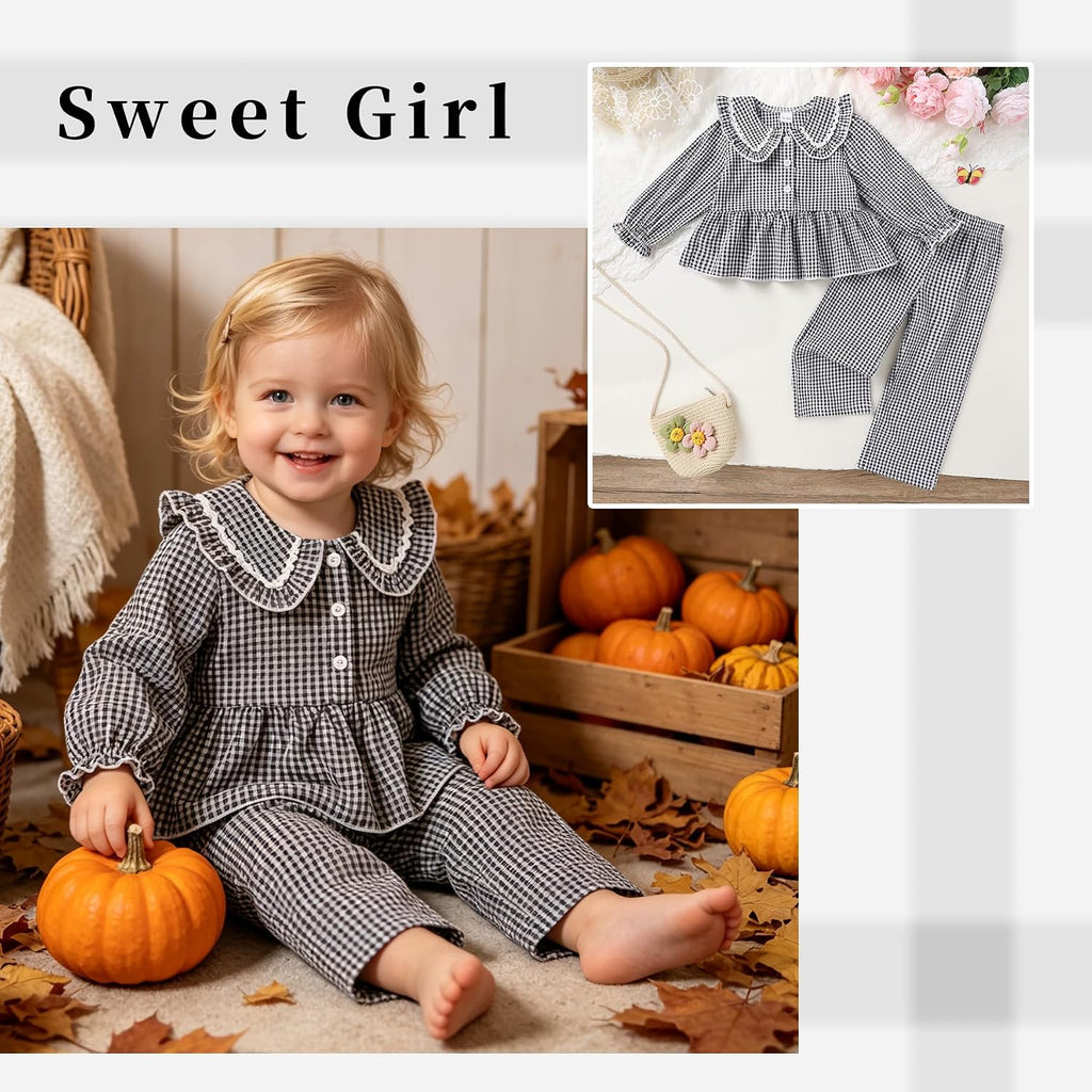 Toddler Girl Clothes Baby Fall Winter Outfits Gingham Shirt Plaid Pants Set