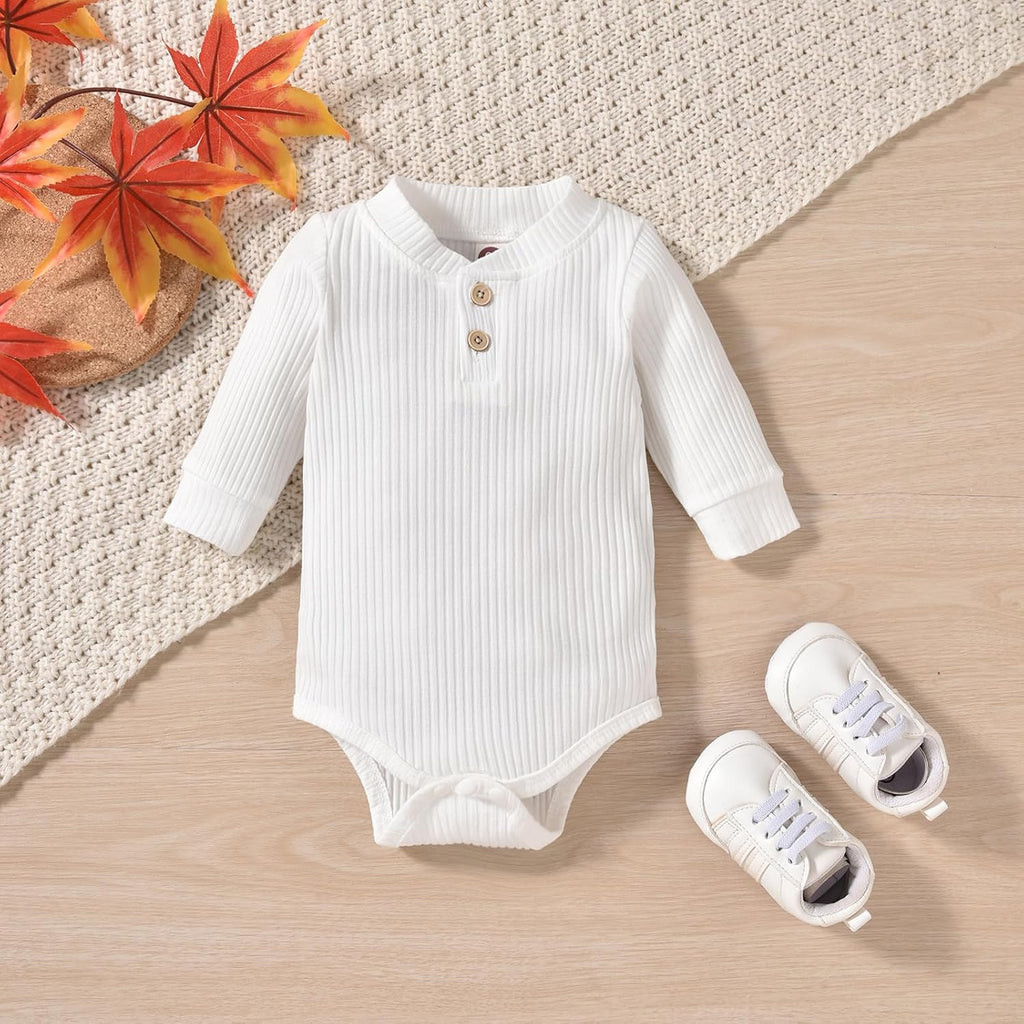 Gender Neutral Long Sleeve Baby Ribbed Outfit with Hat & Headband