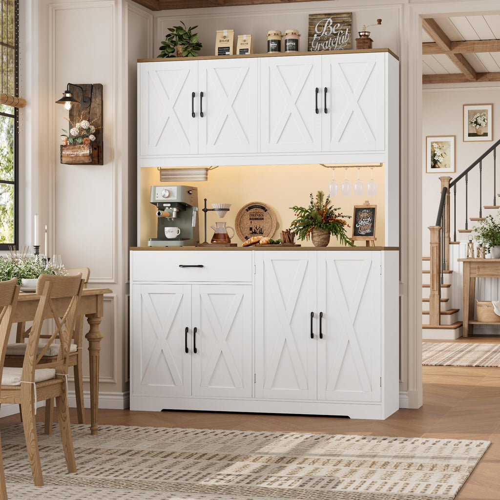 55" W Kitchen Pantry Storage Cabinet, 72" Tall Hutch Cabinet, White