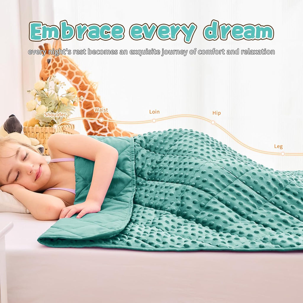 Teal Weighted Blanket 7lbs, 40"x60", Cooling Minky Heavy Throw Blanket for 60-90lbs, Soft Winter Thick Big Blankets