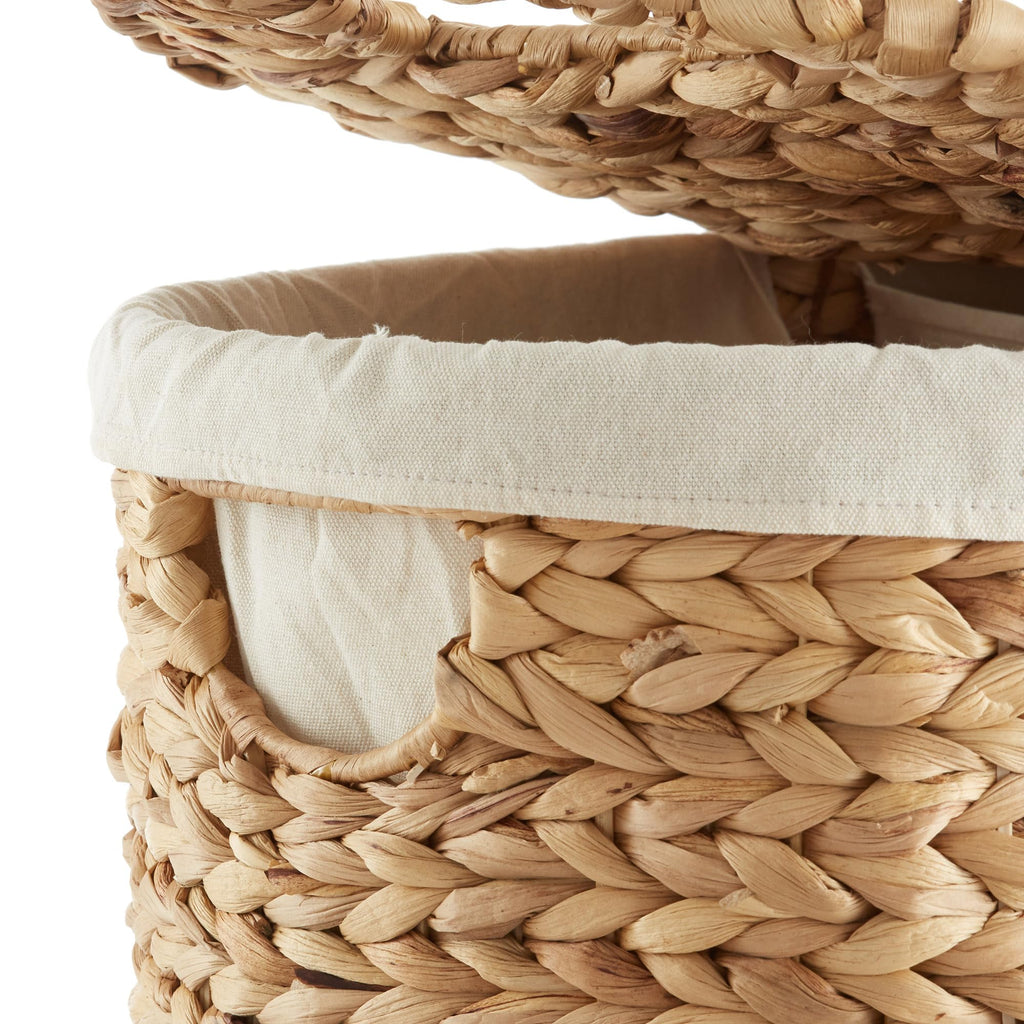 Oval Laundry Hamper with Lids and Removable Liner Bags - Natural, Woven Water Hyacinth 2-Section Laundry Basket