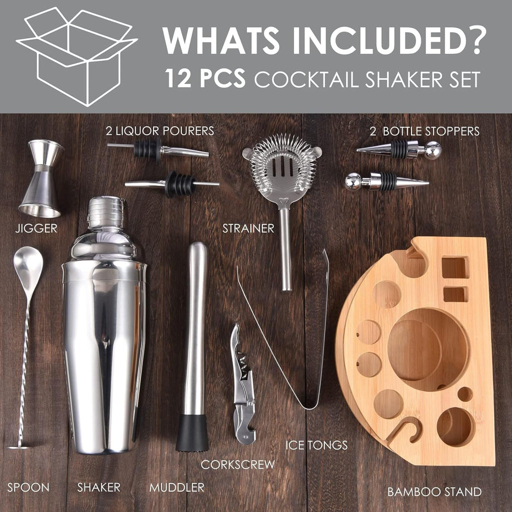 Cocktail Shaker Set,12 Piece 25oz Bartender Kit with Stand,Bar Set for Mixed Drink, Professional Bar Accessory :