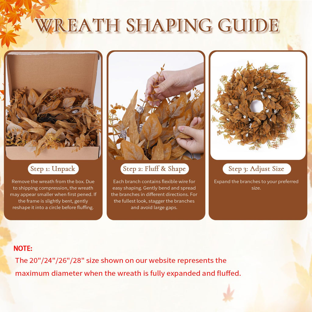 28 Inch Fall Wreath for Front Door, Artificial Eucalyptus Porch Decor