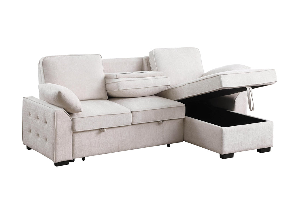L-Shaped Pull Out Sleeper Couch Bed, Modern Chenille Upholstered Button Tufted Corner Couch Reversible Sectional