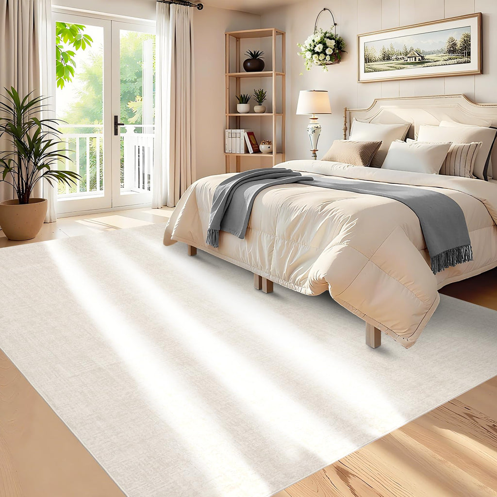 Solid Washable Area Rug Neutral Rugs, Solid Bedroom Rug Non-Slip, Low Pile Stain-Resistant Modern Rug Table