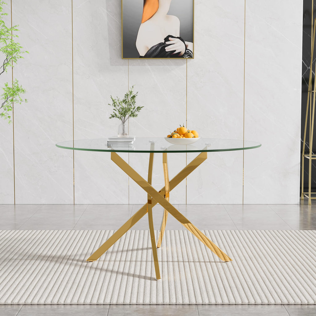 7-Piece Round Glass Dining Table Set for 6, Modern Glass Kitchen Table and Chair Set for 6, 47.2" Circle Dining Room
