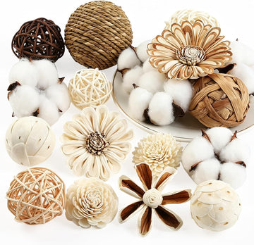 Decorative Ball Filler Natural Bowl Filler Woven Rattan Balls Bowl Centerpiece Balls for Vase Potpourri - Set of 18