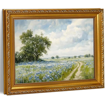 Gold Framed Canvas Wall Art Country Landscape Wildflower Field Wall Decor Paintings Rustic Nature Pictures Prints