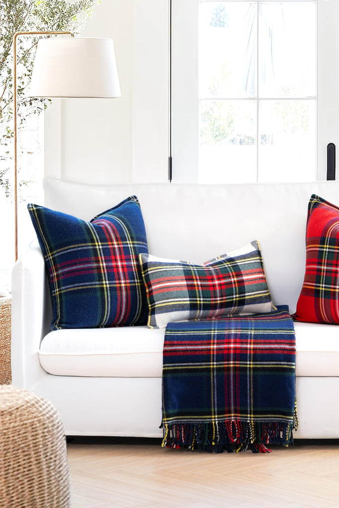 Merino Wool Tartan Plaid Throw Blanket, 50x70, Navy Red