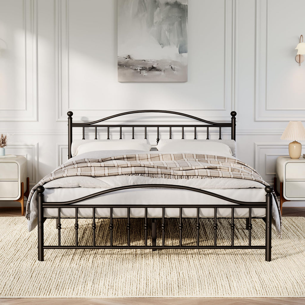 Metal Platform Bed Frame with Vintage Circular Headboard and Footboard, Heavy-Duty Iron Frame, No Box