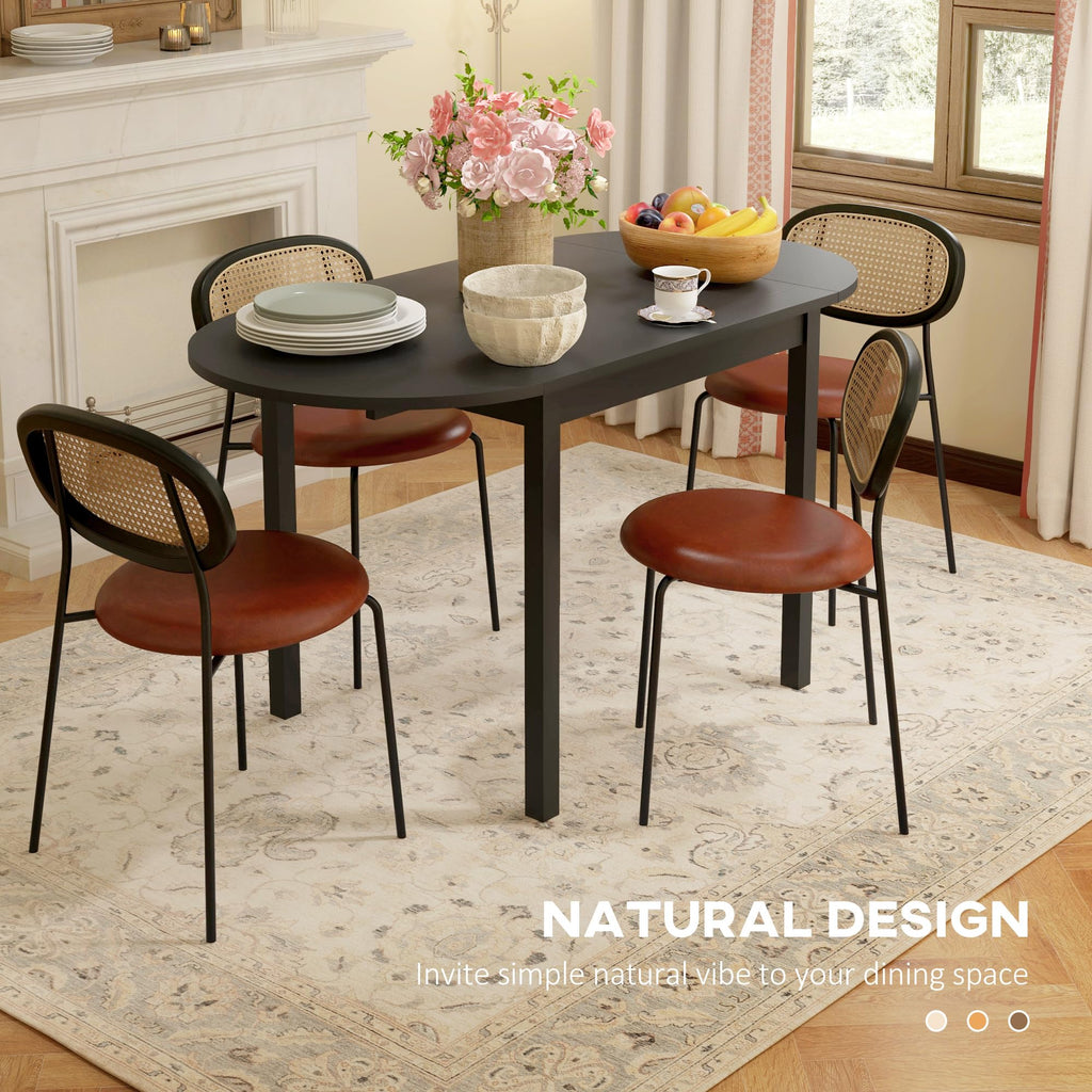 55" Solid Wood Kitchen Table for 4-6 People Oval Drop Leaf Black