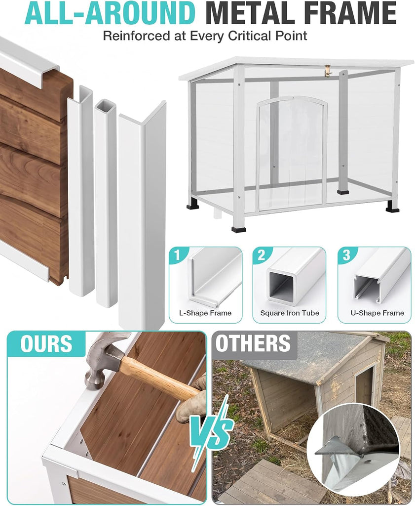 Heated Dog House Outdoor Weatherproof Wood Kennel for Large Dogs