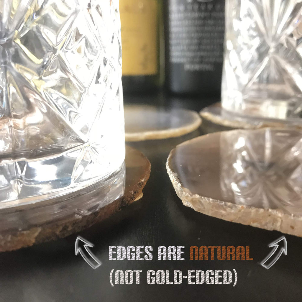 Agate Coasters- Set of 4 Unique and Beautiful Drink Coasters from Round Brazilan Agate Geodes.