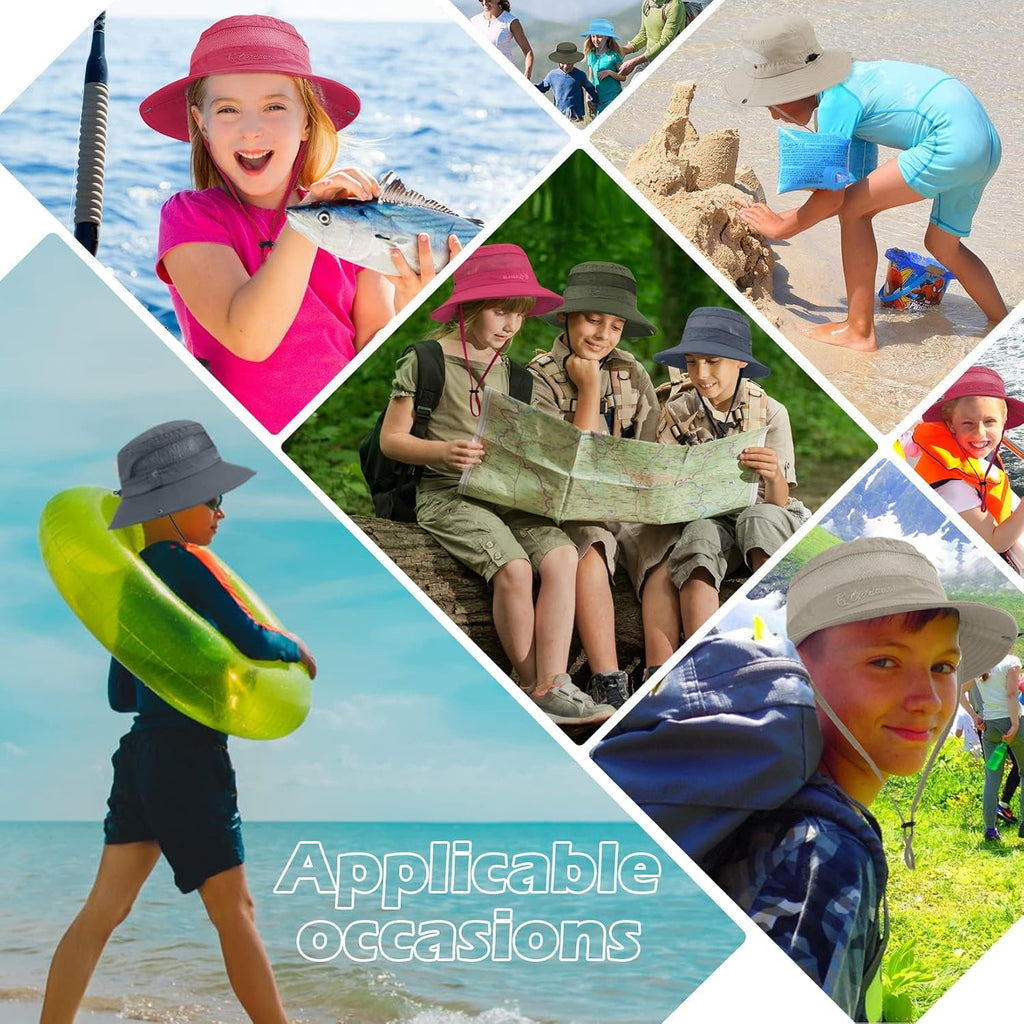 Outdoor Kids Sun Hat UPF 50+ Quick Dry Adjustable Bucket Hat Windproof Waterproof Beach Fishing Safari Hat