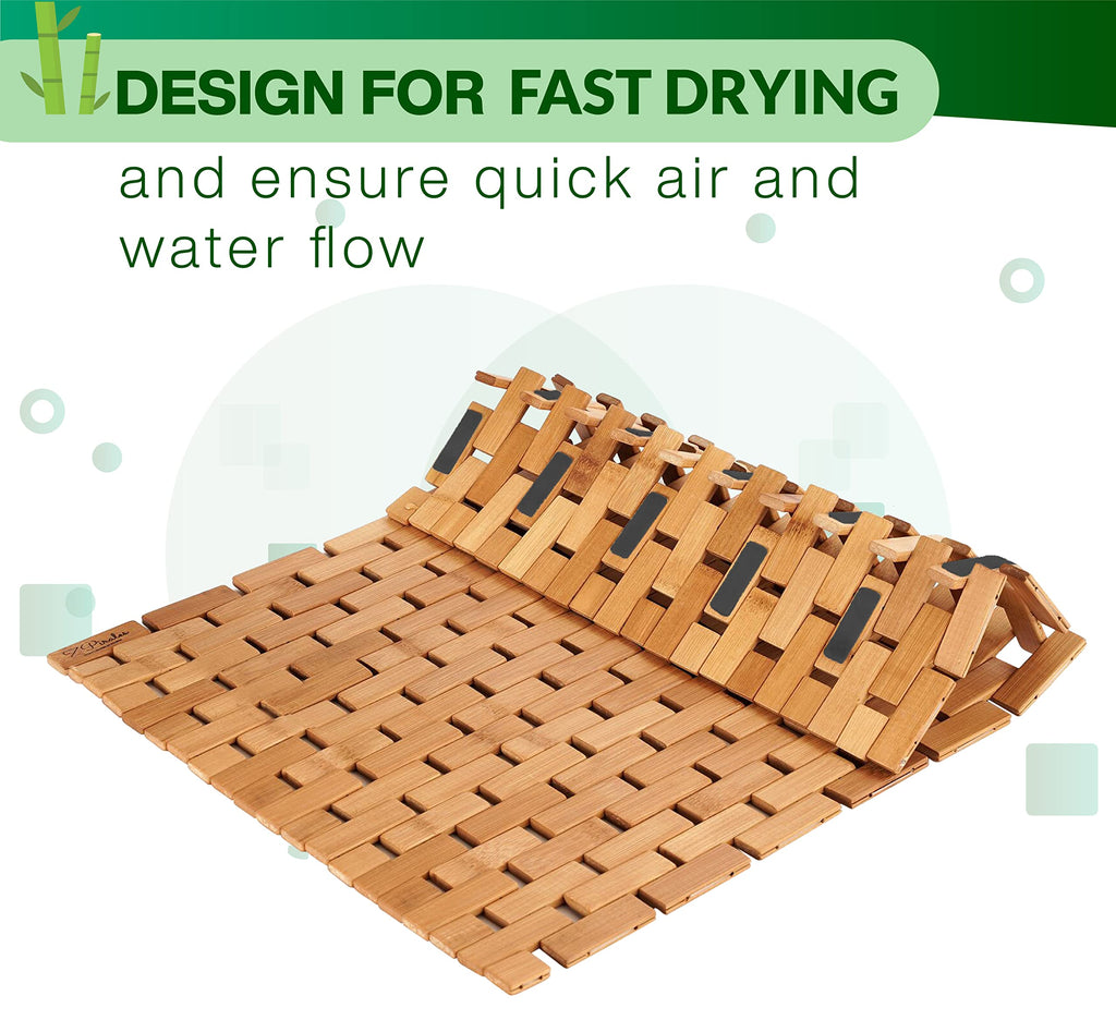 Bamboo Bath Mat, Foldable - 24 x 16 Inch