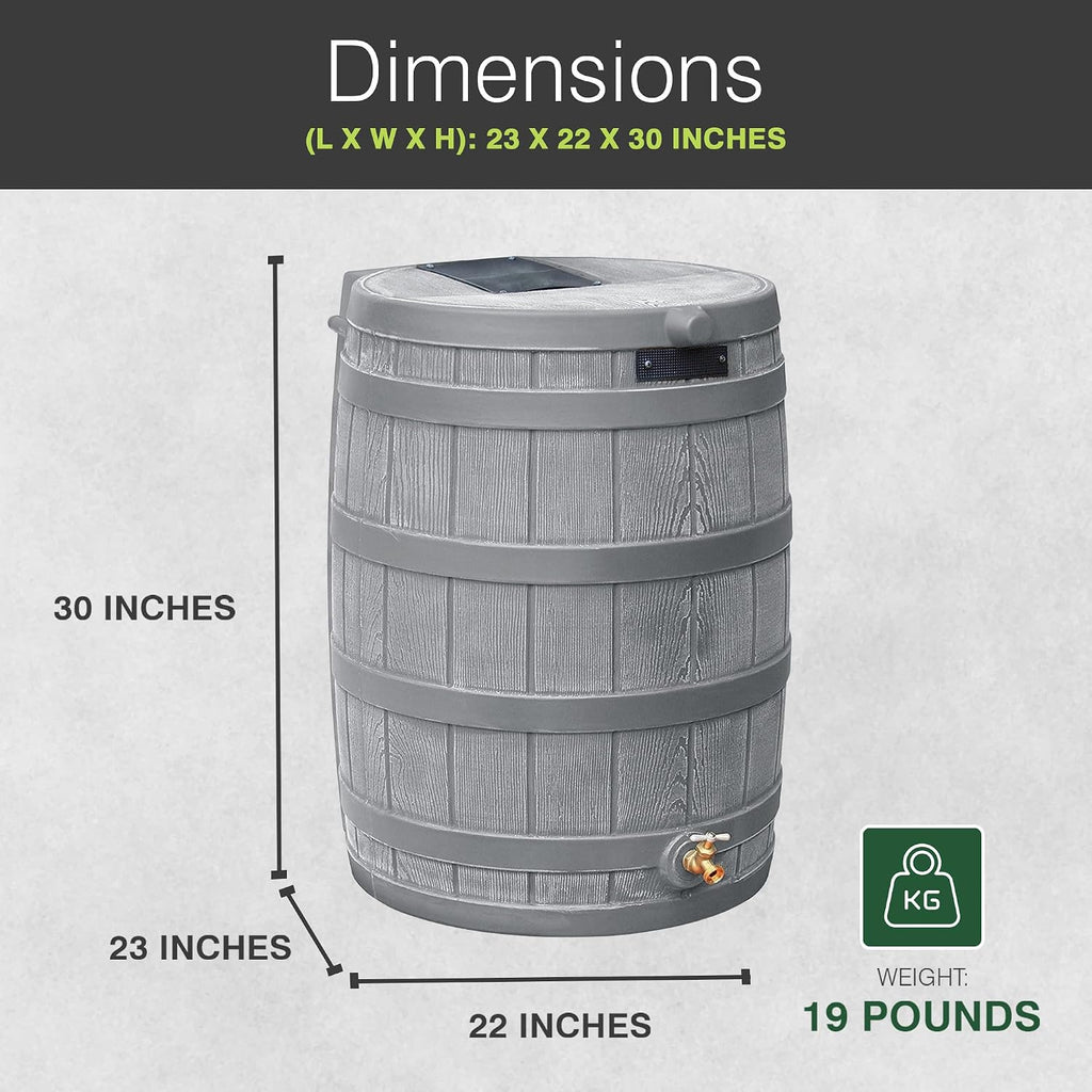 Rain Wizard Water Collection Barrel, 50 Gallon, Gray | Faux Wood Design - Plastic Outdoor Home Rain Barrel, Rainwater