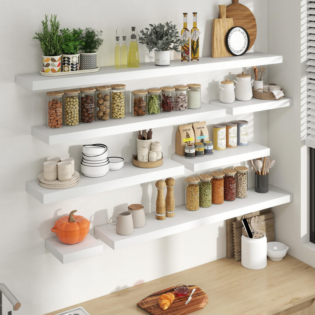 55 Inch Floating Shelves for Wall, 8 Inch Deep, Invisible Brackets, White