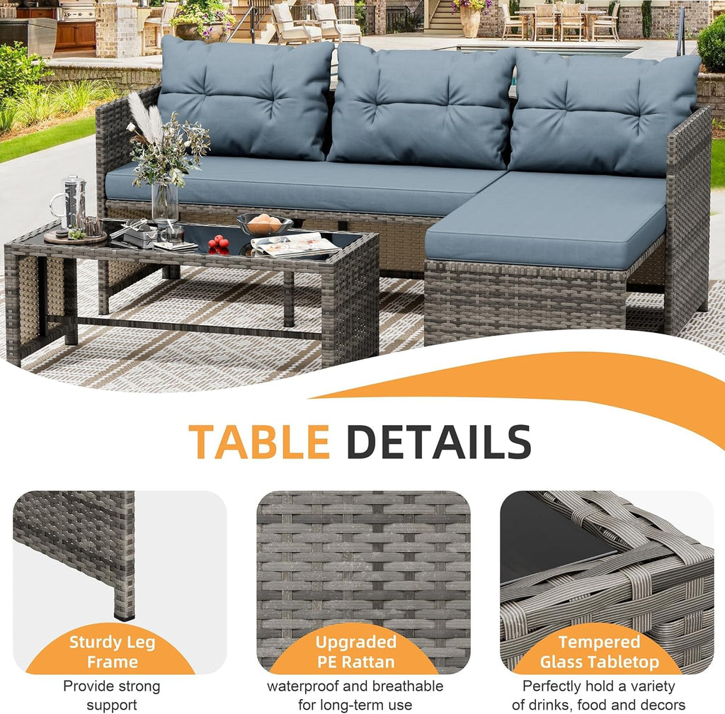 3-Piece Outdoor Patio Furniture Sets, Wicker Patio Conversation Sets