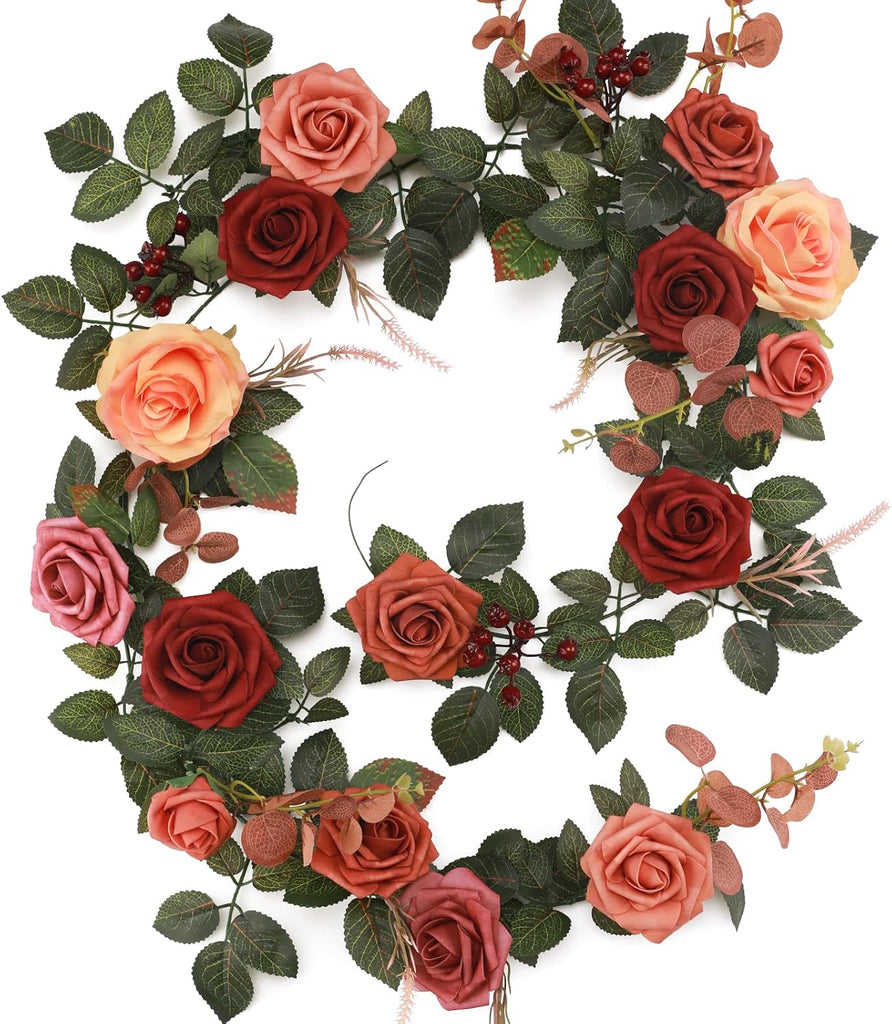 5FT Terracotta Artificial Flower Garland Fall Floral Garland Burnt Orange Arch Rose Vine for Wedding Ceremony Party - Set of 5