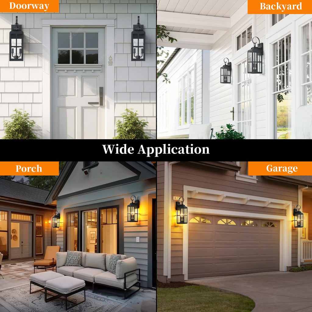 2 Pack 19" Large Outside Modern Wall Sconce Light Fixture, Industrial Porch Light Wall Mount with Glass, Waterproof