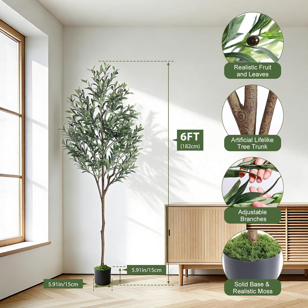 6ft Faux Olive Tree with Lifelike Fruits and Realistic Leaves