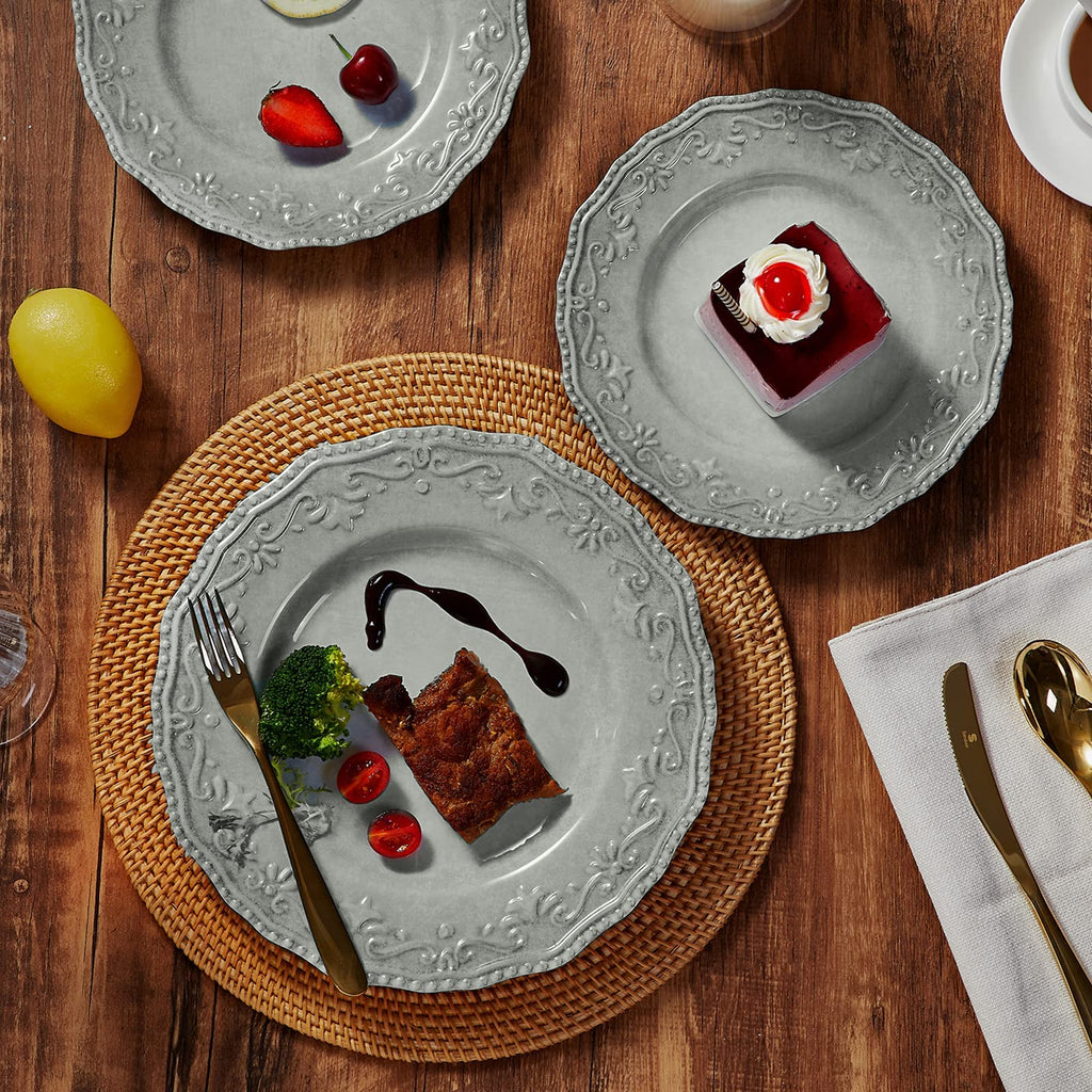 TP 12-Piece Melamine Dinnerware Sets, Service for 4, Relief Grey